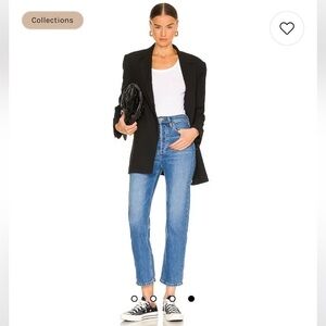 RE/DONE Originals 70s Stove Pipe in Dusted Blue High Rise Ankle Crop Jeans 31